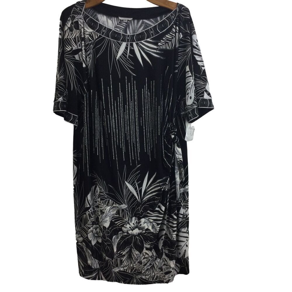 Signature By Robbie Bee Womens Floral Boat Neck Sheath Dress Black Plus Size 3X